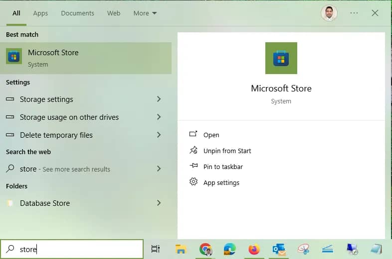 Click Start Menu and Search Microsoft Store